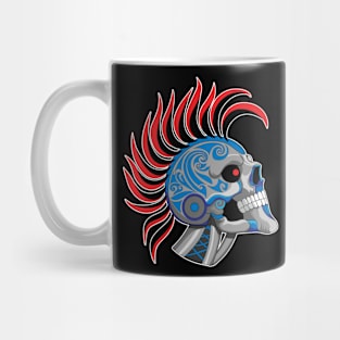 Tattooed Robot Skull with Red Mohawk Mug